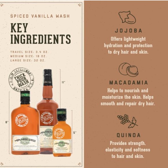 18.21 Man Made Wash – Hair & Body – Spiced Vanilla – 532ml - Made in USA - Picture 10 of 11